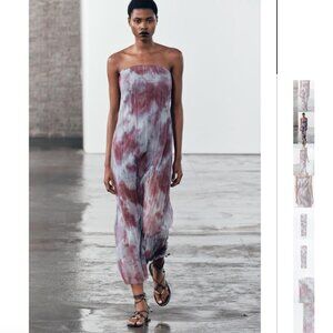 NWT ZARA TIE DYE STRETCH ORGANZA DRESS WINE